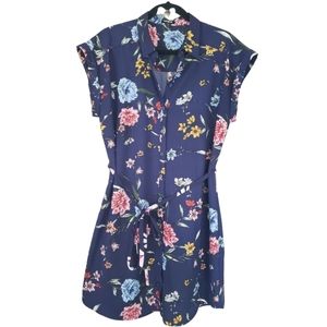 Express Navy Blue Floral Button Down Dress